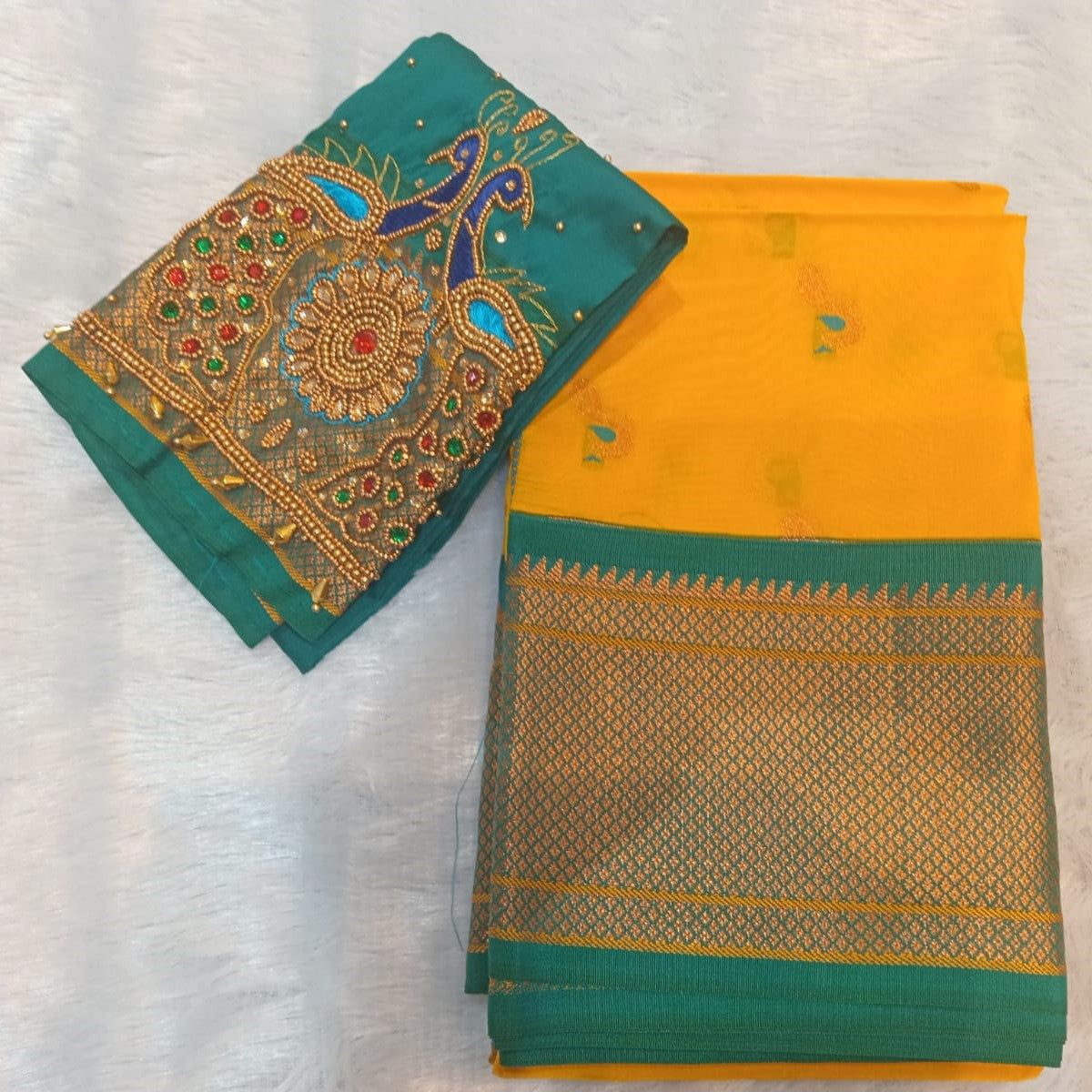 kalanjali Pathani with Aari work blouse